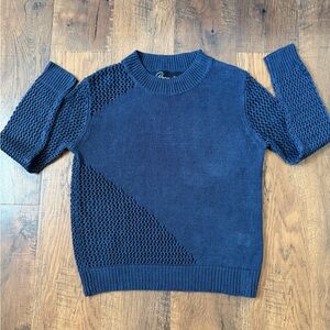 parrish Asymmetric Open Knit Pullover Sweater Women Size XS  Navy 100% Linen